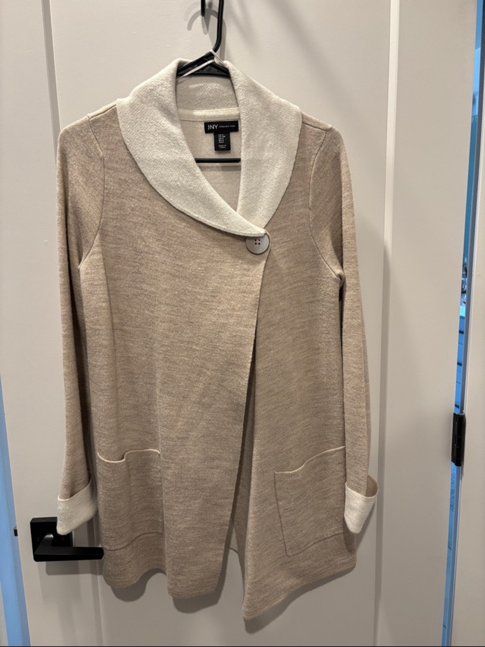JNY by Jennifer Nye Beige Shawl Collar Button Cardigan